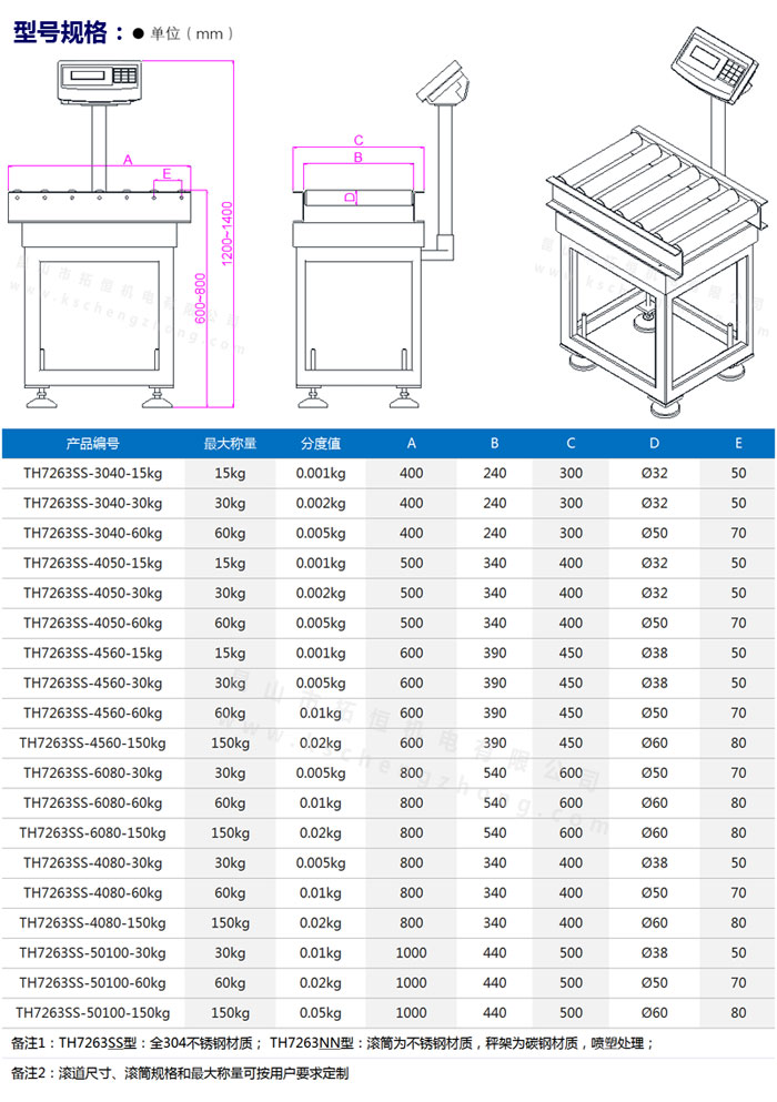 报警滚筒电子秤规格表